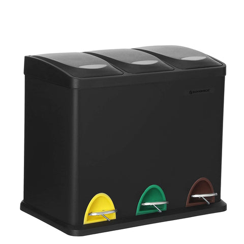 Rootz Trash can - 24 L - 3-in-1 - Pedal bin - Waste separation - Steel - Inner bin - Black - 46.5 x 29.5 x (40.5-65) cm