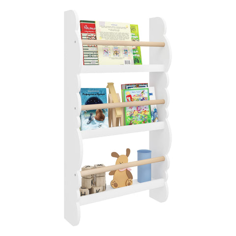 Rootz Children's Bookshelf - Wall-Mounted Bookcase - Kids Storage Unit - Montessori Learning Shelf - Literature Organizer - Story Display - White - 34.7x8.3x3.5inches