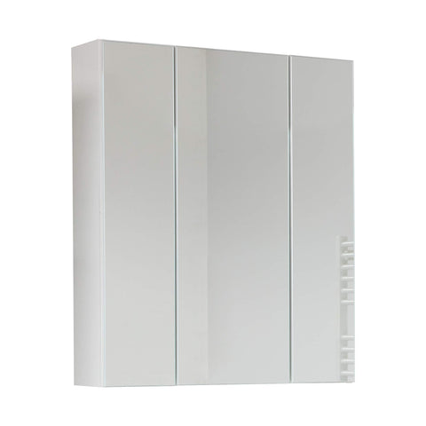 Rootz Bathroom Mirror Cabinet - Vanity Organizer - Storage Mirror - Wall-Mounted Cabinet - 3-Door Mirror - Glossy Finish - White - 60 x 74 x 18 cm