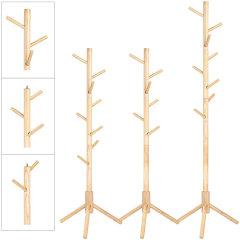 Rootz Coat Rack - Freestanding - Solid Wood - Tree Shaped - 8 Hooks - Natural Color - 47 x 47 x 175 cm