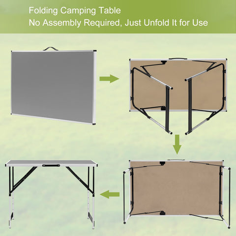 Rootz Camping Table - Folding Desk - Portable Workstation - Outdoor Stand - Garden Surface - Picnic Counter - Event Platform - Gray - 100x73-94x60cm