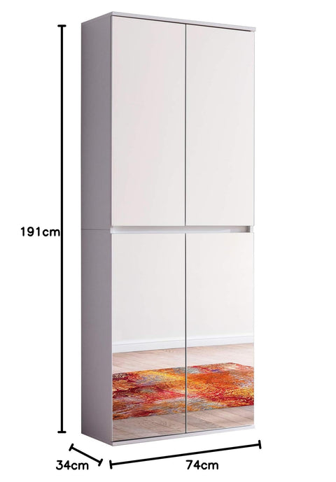 Rootz Mirror Wardrobe - Reflective Closet - Storage Cabinet - Mirrored Armoire - Dressing Unit - Storage Unit - Clothing Organizer - White Melamine - 74 x 191 x 34 cm
