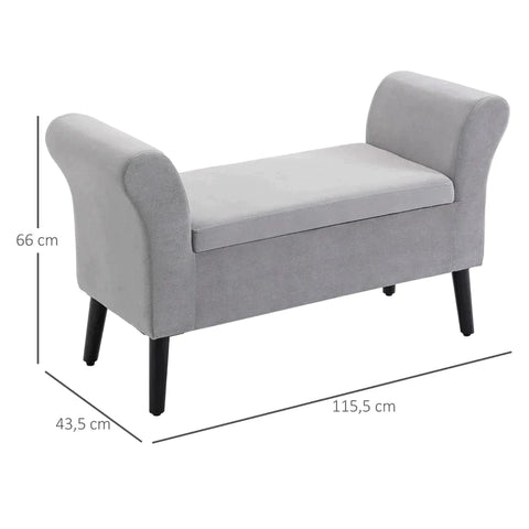 Rootz Bench - Upholstered Bench With Storage Space - Armrests Chest Bench - Modern Hallway - Bedroom - Living Room - Polyester - Rubber - Wood - Light Grey - 111.5 x 41 x 65 cm