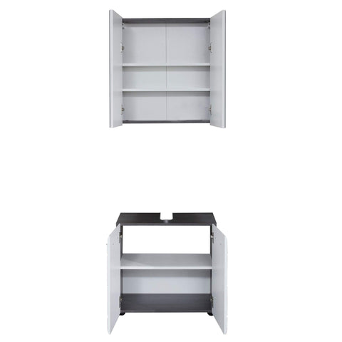 Rootz Bathroom 2-Piece Set - Bath Ensemble - Vanity Combo - Furnishing Set - Decor Suite - Bathroom Kit - Bath Duo - White High Gloss - 60 x 182 x 31 cm