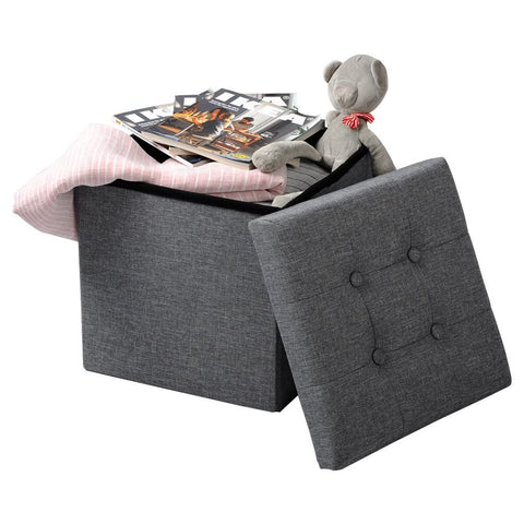 Rootz Storage Stool - Seating Bench - Ottoman - Footrest - Storage Box - Foldable Seat - Storage Cube - Dark Gray - 37.5x38x37.5 cm