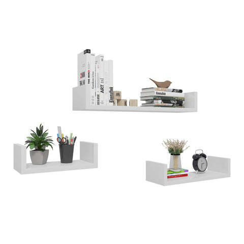 Rootz Wall Shelf - U-shaped Ledge - Floating Bookrack - Display Stand - Storage Holder - Mountable Rack - White - 26.0 x 8.7 x 8.2 inches