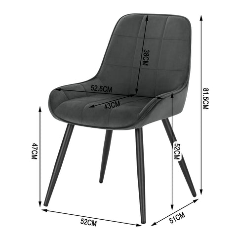 Rootz Ergonomische Fluwelen Eetkamerstoelen - Set van 2 - Stijlvol Gewatteerd Keukenzitje - Donkergrijs - 47cm Zithoogte