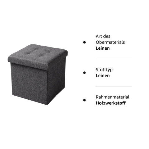Rootz Storage Stool - Seating Bench - Ottoman - Footrest - Storage Box - Foldable Seat - Storage Cube - Dark Gray - 37.5x38x37.5 cm