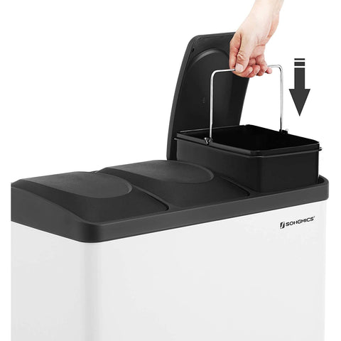Rootz 54L Trash Can - Pedal Bin - 3 Inner Bins - Waste Separation - White-Black