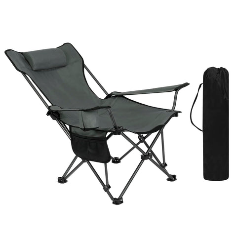 Rootz Camping Chair - Foldable Fishing Seat - Beach Lounger - Reclining Deck Chair - Portable Outdoor Furniture - Relaxation Seat - Gray - 35.7 x 7.7 x 6.9 inches