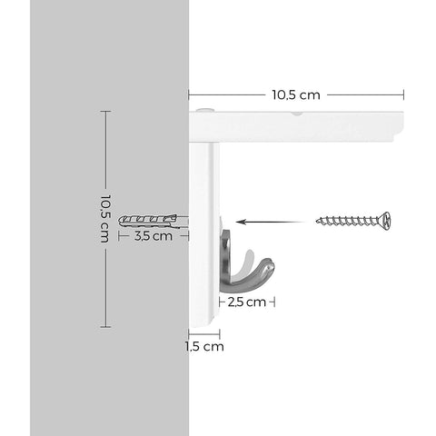 Rootz Wall Coat Rack - Wardrobe - 4 Double Hooks - Wall Coat Rack - MDF - White - 40 x 10.5 x 10.5 cm