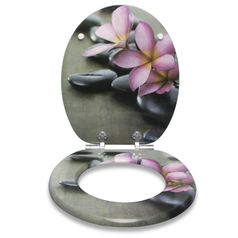 Rootz Toilet Seat - Lavatory Lid - Bathroom Accessory - Commode Cover - Restroom Essential - Throne Top - Loo Seat - Flower Gray - 37.8x43.8cm