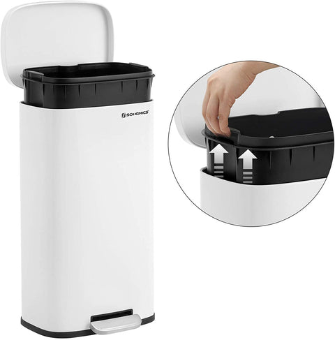 Rootz Trash can - 30L - Pedal bin - Waste bin - Inner bucket - Hinged lid - Softclose - White - 35 x 23.8 x 63 cm