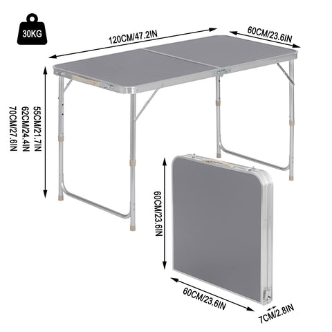 WOLTU Campingtisch Klapptisch Gartentisch Arbeitstisch Balkon höhenverstellbar Aluminium MDF Grijs CPT8122gr