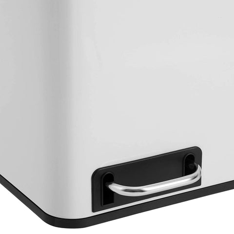 Rootz Trash Can - 30 L - Pedal Bin - Inner Bin - 2x 15 L - Metal - White - Waste Separation - Soft Close - Airtight - 41 x 36 x (47-73.5) cm