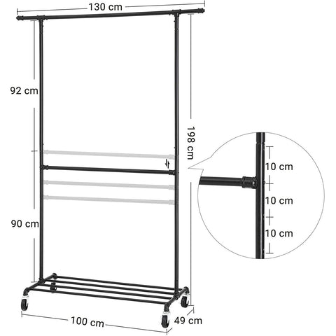 Rootz Metal Clothes Rack with 2 Rods, Grid and Wheels