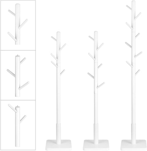 Rootz Garderobenständer – Kleiderständer – Massivholz – Baumform – 8 Haken – Weiß – Gummibaumholz – 30 x 30 x 175 cm