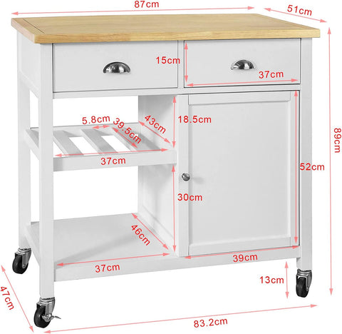 Rootz Kitchen Storage Trolley - Serveerwagen - Keukenkast met rubberen houten werkblad