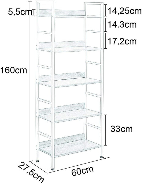 Rootz Standregal Hochregal - Shelving Unit - Bookshelf - Storage Rack - Display Stand - Organizer - Tiered Shelf - White + Light Oak - 60x27.5x160 cm