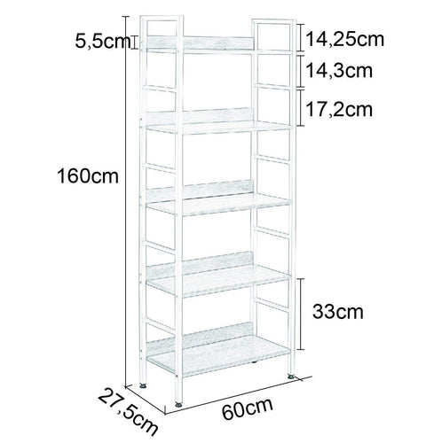 Rootz Standregal Hochregal - Shelving Unit - Bookshelf - Storage Rack - Display Stand - Organizer - Tiered Shelf - White + Light Oak - 60x27.5x160 cm