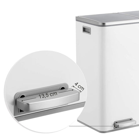 Rootz Trash Can - Pedal Bin - 30 Liter - 2 Compartments - Waste Separation - Plastic - Inner Bucket - Soft Close - Airtight - 58.6 x 32 x 65 cm