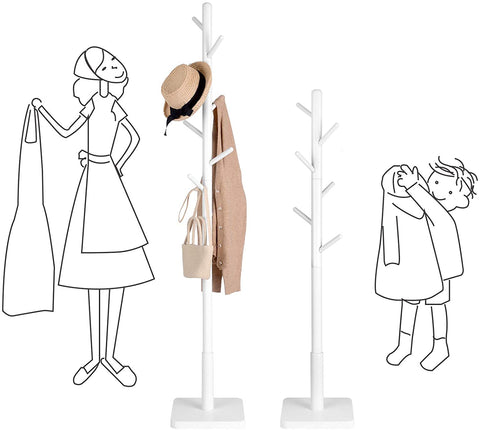 Rootz Garderobenständer – Kleiderständer – Massivholz – Baumform – 8 Haken – Weiß – Gummibaumholz – 30 x 30 x 175 cm