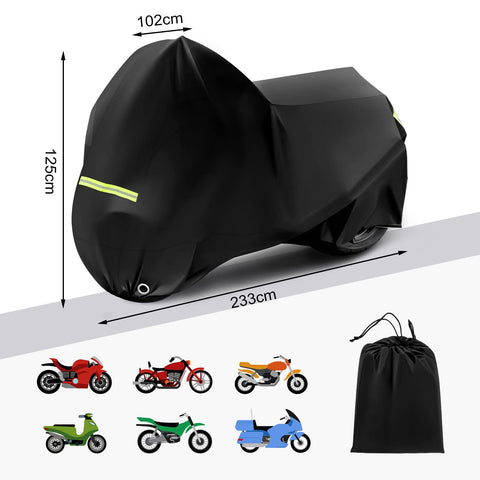 Rootz Motorbike Cover - Motorcycle Protector - Bike Shield - Cycle Guard - Moto Wrap - Ride Cloak - Two-Wheeler Tarp - Black - 245×105×125 cm
