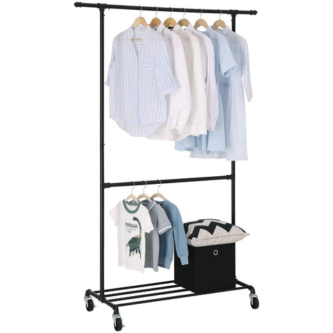 Rootz Metal Clothes Rack with 2 Rods, Grid and Wheels