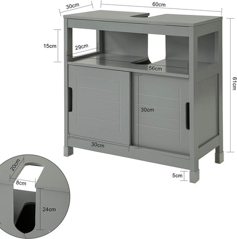 Rootz Badkameropbergkast voor onder de wastafel met plank en dubbele schuifdeur - 60x30x61cm