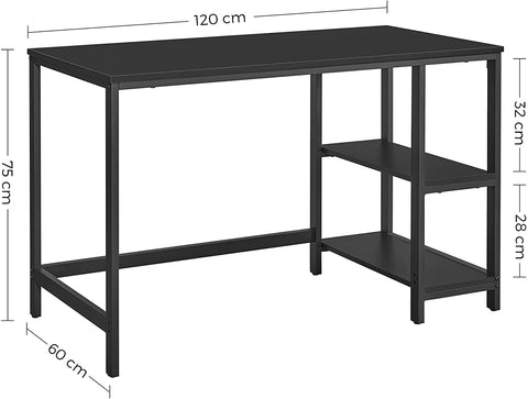 Rootz Desk - Computer Table - Office Table - Storage Space - Industrial - Processed Wood - Steel - Black - 120 x 60 x 75 cm