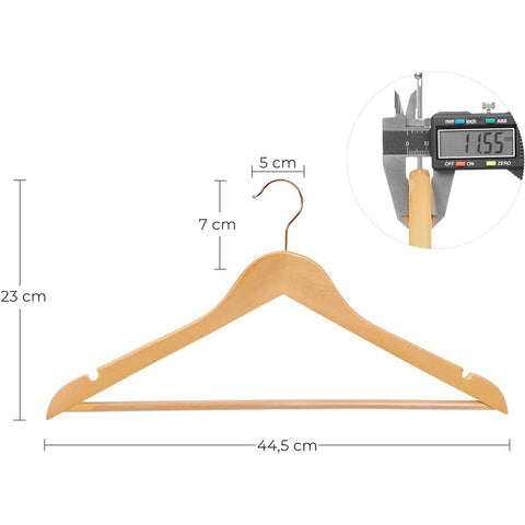 Rootz Wooden Clothes Hangers - Set Of 20 - Suit Hangers - Anti-Slip - 360 Degree Swivel Hook - Coats - Shirts - Pants - Natural Color