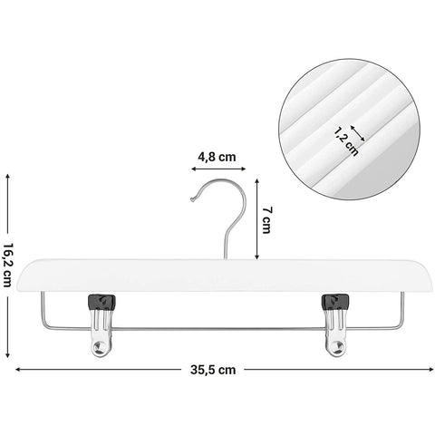 Rootz Kleiderbügel – Hosenbügel – 8er-Set – Massivholz – rutschfest – drehbarer Haken – verstellbare Clips – Weiß – 35,5 x 1,1 x 16,2 cm