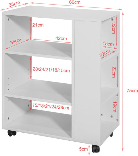 Rootz 3 Tiers Storage Shelf on Wheels- Desk Side Printer Shelf- Bookcase Side Table End Table