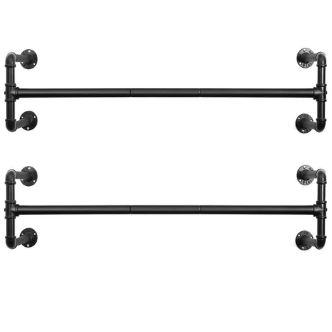 Rootz Wall Mounted Clothes Rack - Set of 2 - Industrial Pipe Clothes Hanging Bar - Black - 110 x 30 x 29.3 cm