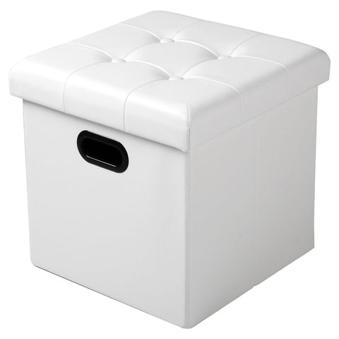 Rootz Sitzhocker - Storage Stool - Seating Chest - Footstool - Organizational Ottoman - Upholstered Bench - Furniture Cube - White - 37.5x37.5x38cm