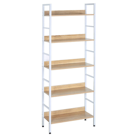 Rootz Standregal Hochregal - Shelving Unit - Bookshelf - Storage Rack - Display Stand - Organizer - Tiered Shelf - White + Light Oak - 60x27.5x160 cm