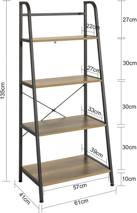 Rootz 4 Tiers Ladder Shelf Bookcase Book Shelf Storage Display Shelving Unit Standing Shelf