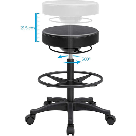 Rootz Swivel on Wheels - Stool - Footrest - Chair - Diameter 38.5cm - Black