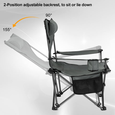 Rootz Camping Chair - Foldable Fishing Seat - Beach Lounger - Reclining Deck Chair - Portable Outdoor Furniture - Relaxation Seat - Gray - 35.7 x 7.7 x 6.9 inches