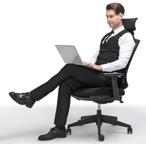 Rootz Bureaustoel - Bureaustoel - Hoofdsteun - In hoogte verstelbaar - Schommelfunctie - Lendensteun - Ergonomisch - Zwart - Kunststof - Gaas - 68,5 x 70 x (116-133) cm 