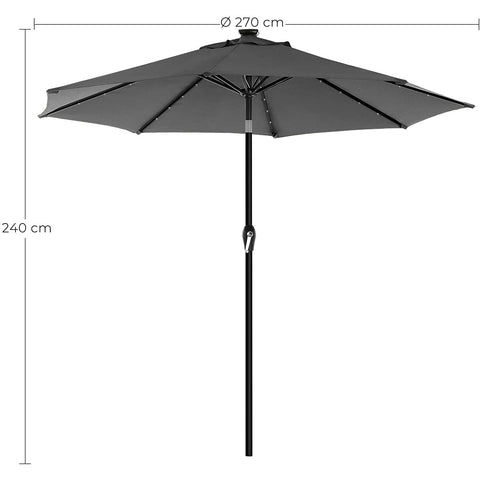 Rootz Parasol - LED Lighting - Solar Energy - Bendable - Crank - Grey/Beige - 270 x 270 x 240 cm