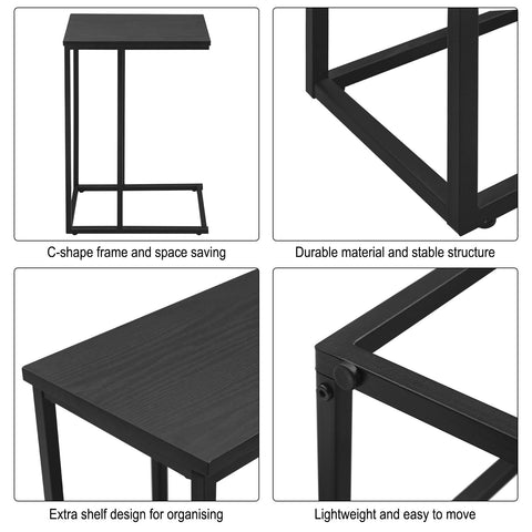 Rootz Side Table - Coffee Table - Couch Table - Sofa Table - Nightstand - Laptop Stand - Black - 45x25x63.5cm
