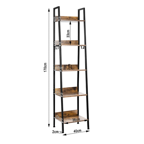 Rootz Stylish Industrial Shelving Unit - Bookcase - Storage Rack - Display Stand - Organizer - Shelf - Black - 40x170x36 cm