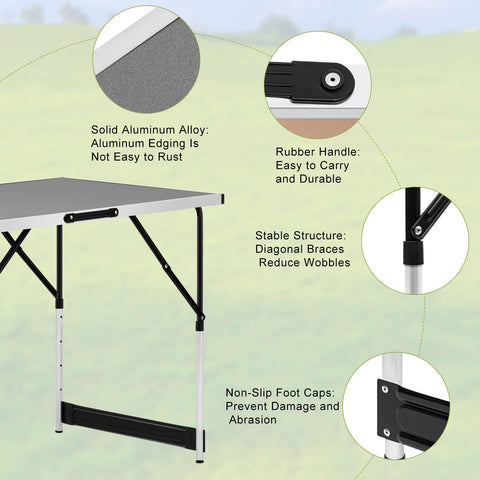 Rootz Camping Table - Folding Desk - Portable Workstation - Outdoor Stand - Garden Surface - Picnic Counter - Event Platform - Gray - 100x73-94x60cm