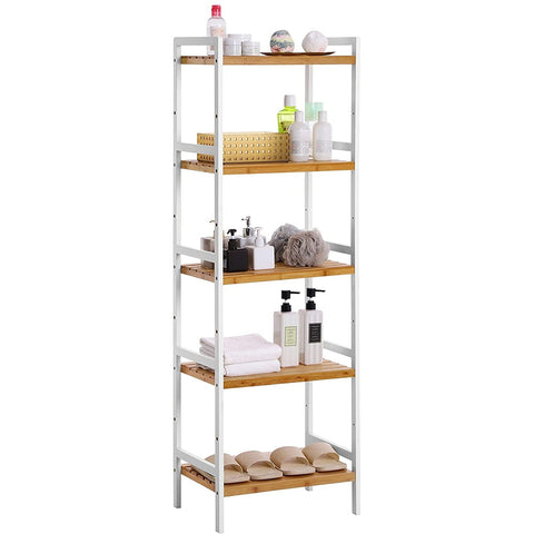 Rootz Shelving Unit - Storage Rack - Kitchen Cabinet - Bamboo - White - Beige - 5 Levels - 45 x 31.5 x 142 cm