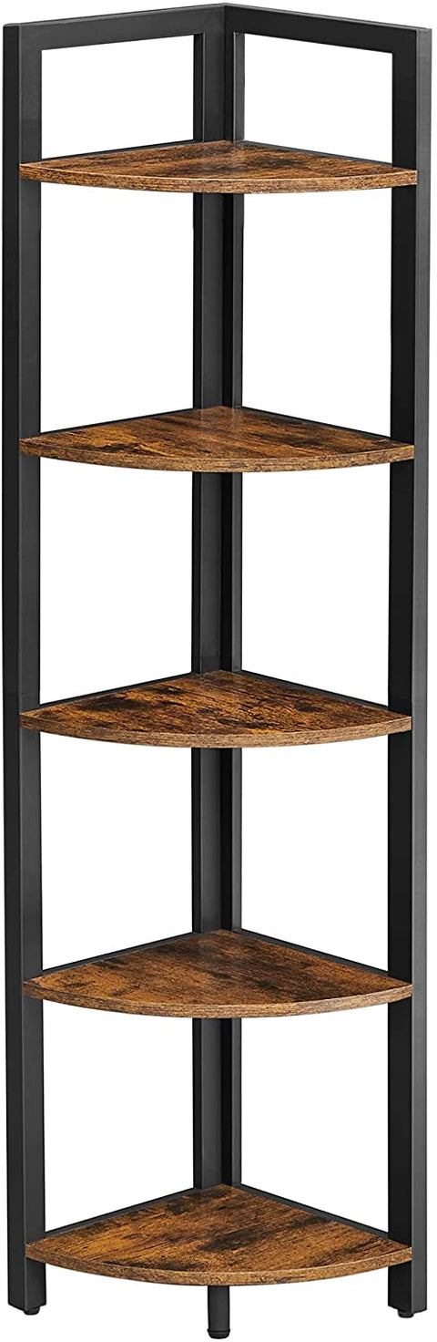 Rootz Corner Cabinet - Bookcase - Shelf - Metal - Processed Wood - Brown - Black - 30 x 30 x 150 cm