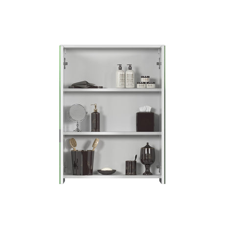 Rootz Mirror Cabinet - Reflective Storage - Wall Unit - Bathroom Organizer - Vanity Holder - Glossy Case - White High Gloss Finish - 60x78x18 cm