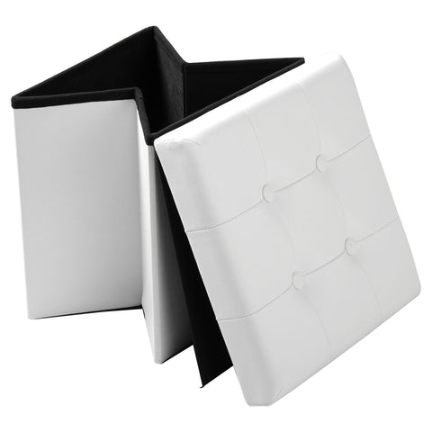 Rootz Sitzhocker - Storage Stool - Seating Chest - Footstool - Organizational Ottoman - Upholstered Bench - Furniture Cube - White - 37.5x37.5x38cm