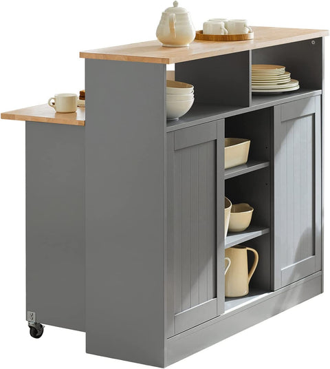 Rootz Kitchen Island - Sideboard with 2 Sliding Doors and Foldable Worktop - Kitchen Dining Room - Sideboard Storage Cabinet - Cupboard