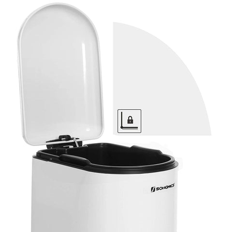 Rootz Trash Can - 10 L - Pedal Bin - Inner Bucket - Soft Close - Waste Bin - White - Steel - Plastic - 18.7 x 27.3 x 40.1 cm